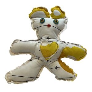 Handmade Art Doll Plush Toy Yellow Heart White‎ Stuffed Animal OOAK